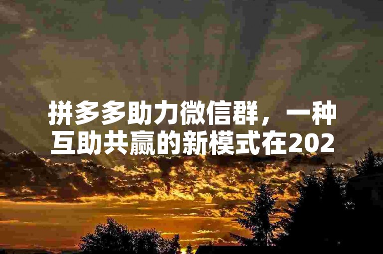 拼多多助力微信群，一种互助共赢的新模式在2025年崭露头角。