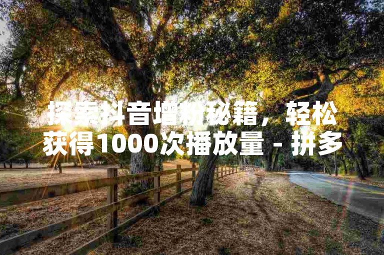 探索抖音增粉秘籍，轻松获得1000次播放量 - 拼多多700元优惠全攻略 - 卡盟全天候服务通道。