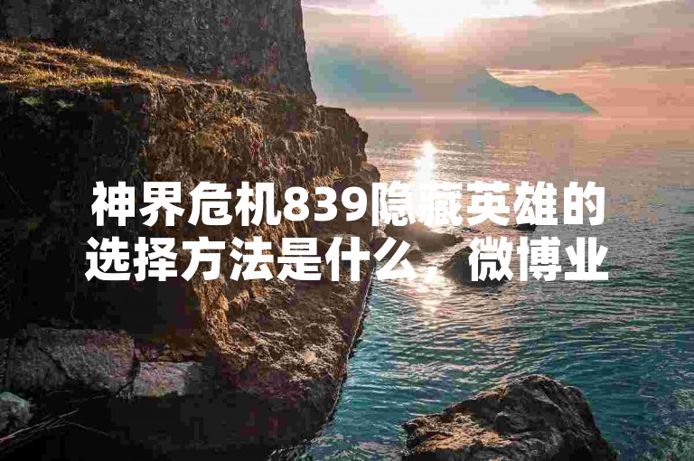 神界危机839隐藏英雄的选择方法是什么，微博业务下单链接在哪里？