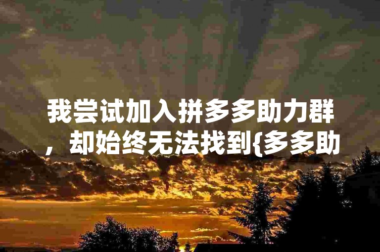 我尝试加入拼多多助力群，却始终无法找到{多多助力微信群}。