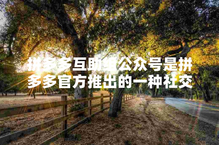 拼多多互助组公众号是拼多多官方推出的一种社交平台，旨在为用户提供一个互相帮助、交流购物经验的平台。