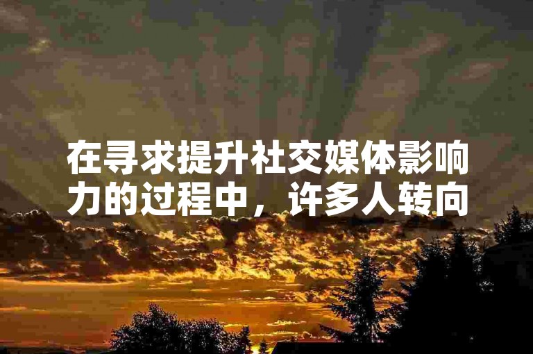 在寻求提升社交媒体影响力的过程中，许多人转向专业的浏览量购买平台和快手涨粉丝充值网站以增加他们的在线可见度。