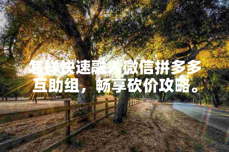 怎样快速融入微信拼多多互助组，畅享砍价攻略。
