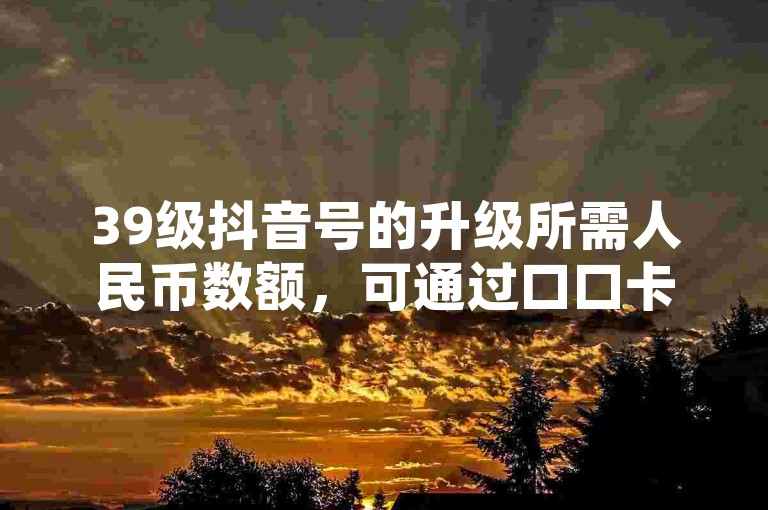 39级抖音号的升级所需人民币数额,可通过口口卡盟查询具体信息。