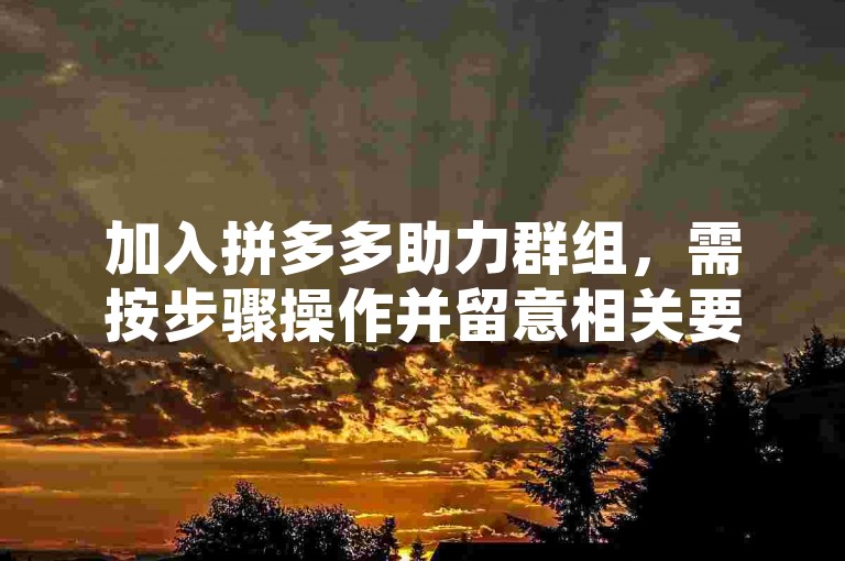 加入拼多多助力群组，需按步骤操作并留意相关要点。
