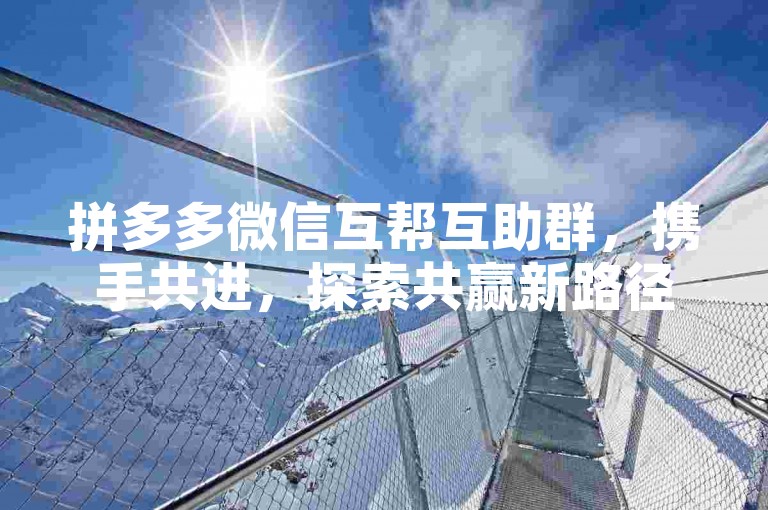拼多多微信互帮互助群，携手共进，探索共赢新路径。