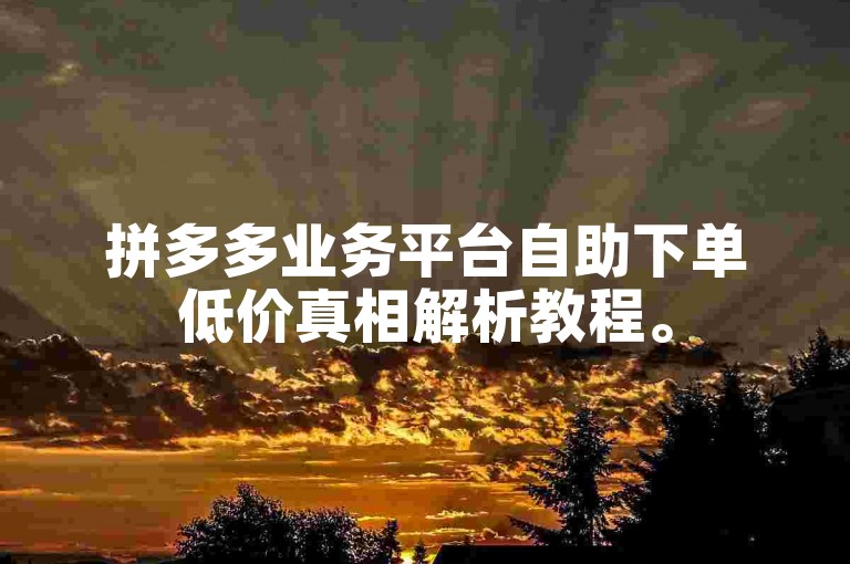 拼多多业务平台自助下单低价真相解析教程。