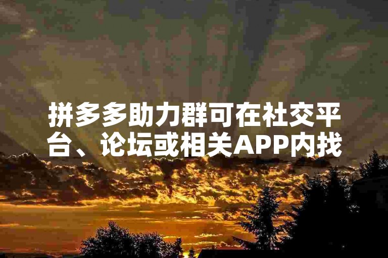 拼多多助力群可在社交平台、论坛或相关APP内找到。