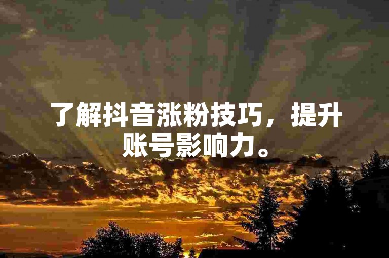 了解抖音涨粉技巧，提升账号影响力。