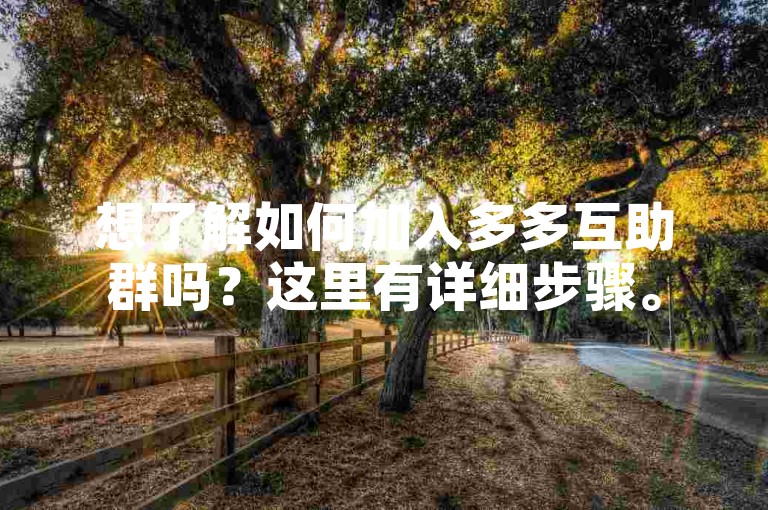 想了解如何加入多多互助群吗？这里有详细步骤。