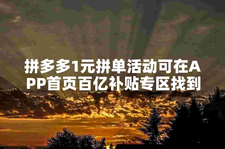 拼多多1元拼单活动可在APP首页百亿补贴专区找到入口。