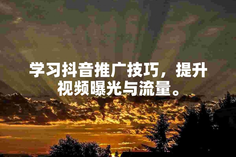 学习抖音推广技巧，提升视频曝光与流量。