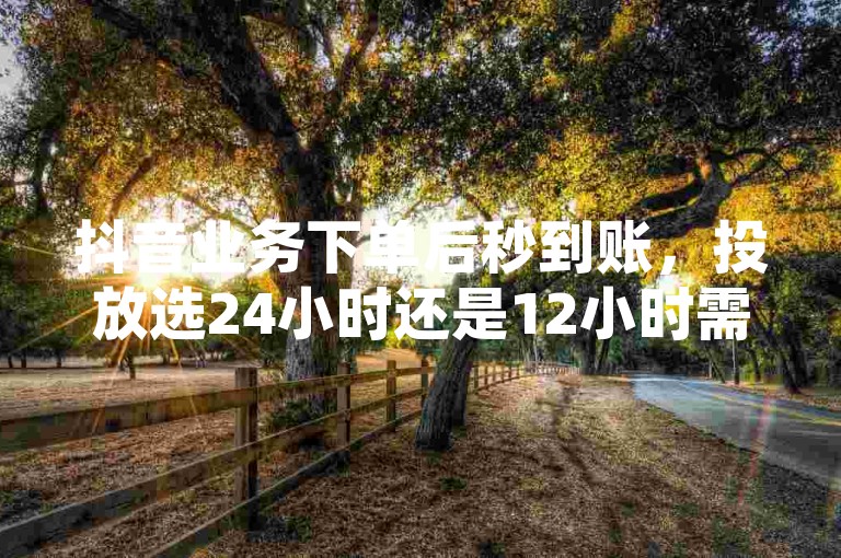 抖音业务下单后秒到账，投放选24小时还是12小时需权衡。